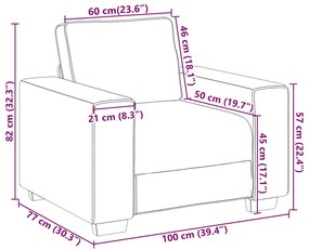 Poltrona tecido 60 cm cinzento-claro