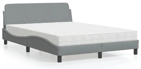 Cama com colchão 140x190 cm tecido cinzento-claro