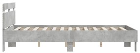 Estrutura cama cabeceira e luzes LED 120x200cm cinzento cimento