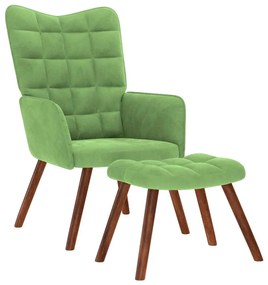 vidaXL Cadeira de descanso com banco veludo verde-claro