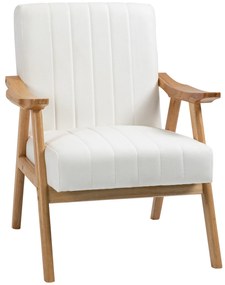 HOMCOM Poltrona de Estilo Nórdico Estofada em Veludo com Assento e Encosto Acolchoados Pés de Madeira 68x74x82 cm Creme