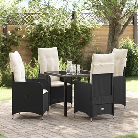 vidaXL Conjunto de Jantar de Jardim 5 Peças com Almofadas Preto Vime Poliéster