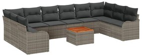 Conjunto de Sofá de Jardim vidaXL de 11 Peças com Almofadas Cinza Ratt