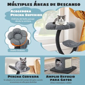 Árvore para gatos com altura de 88 cm com estrutura de suporte de metal Placa para arranhar de sisal e 2 plataformas de 3 camadas 44 x 44 x 88 cm cinz