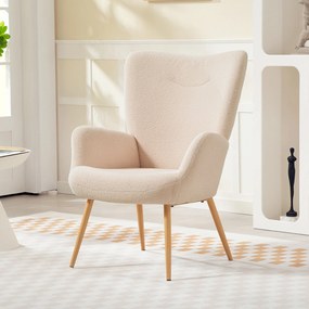 Poltrona de sala, poltrona auxiliar estofada em tecido bouclé com encosto alto e braços, 71 x 74 x 97,5 cm, bege