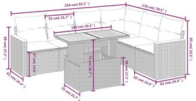 7 pcs conjunto de sofás p/ jardim c/ almofadões vime PE preto