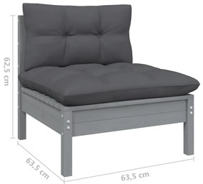 12pcs conjunto lounge de jardim + almofadões pinho maciço cinza