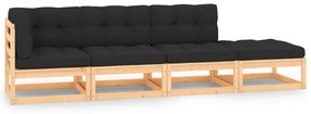 vidaXL 4 pcs conjunto lounge de jardim c/ almofadões pinho maciço