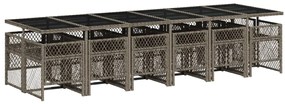 13 pcs conjunto jantar p/ jardim c/ almofadões vime PE cinzento