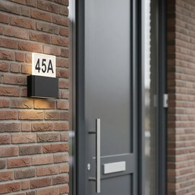 Candeeiro de parede exterior preto com LED e números de casa IP54 - Kandi