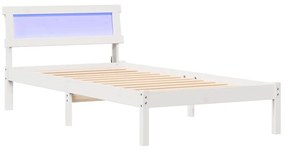 Cama com Cabeceira de LED Branca, 90 x 200 cm, em Madeira de Pinus
