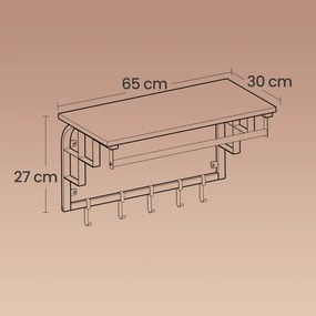Cabide de parede com prateleira de 30 x 66 x 27 cm cinza escuro