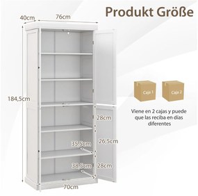 Armario cozinha com 4 Portas e 6 Estantes Armário de Madeira para Cozinha Sala de Jantar Sala de Estar 76 x 40 x 184,5 cm Branco