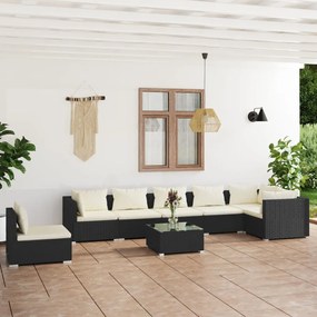 vidaXL 8 pcs conjunto lounge de jardim c/ almofadões vime PE preto