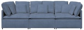 Sofá modular com almofadas tecido corduroy azul