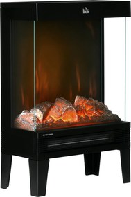 HOMCOM Lareira Elétrica 1000W/2000W com Chama LED Realista Termostato e Proteção Contra Superaquecimento 40,5x20x62cm Preto | Aosom Portugal