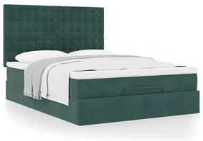Estrutura cama otomana colchões 140x200 cm veludo verde escuro