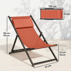 Conjunto de 2 espreguiçadeiras, espreguiçadeiras dobráveis com apoio para a cabeça em textilene, reclináveis, 60 x 100 x 85 cm, vermelho tijolo