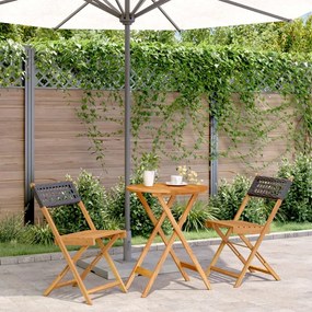 vidaXL 3 pcs conjunto de bistrô vime PE e madeira maciça preto