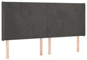 Cabeceira de cama c/ LED veludo 183x16x118/128 cm cinza-escuro