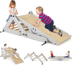 Conjunto de Escalada Montessori de Madeira para crianças Dobrável com Rampa Ajustável Reversível Cinzento