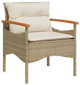 3 pcs conjunto de sofás p/ jardim com almofadões vime PE bege