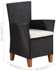 5 pcs conjunto de jantar para jardim vime PE preto e castanho