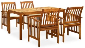 5 pcs conjunto de jantar p/ jardim c/ almofadões acácia maciça