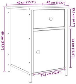 Gabinetes de Cabeceira 2 pcs Carvalho Preto 40x42x60 cm Madeira engenh