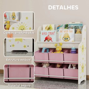 Estante Infantil para Brinquedos com 6 Caixas de Tecido Não Tecido Organizador de Brinquedos com 2 Prateleiras 63x30x71 cm Rosa