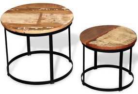 Conjunto mesa centro redonda madeira reciclada 2 pcs 40cm/50cm