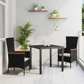 vidaXL Conjunto de Jantar para Jardim 3 pcs Preto 80 x 80 x 73 cm