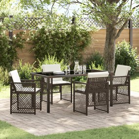 Conjunto de Jantar vidaXL 5 Peças com Almofadas Castanho Rattan de Polipropileno