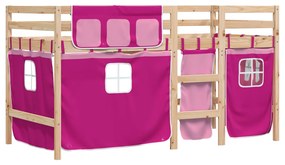 Cama alta p/ criança c/ cortinas 90x190 cm pinho maciço rosa
