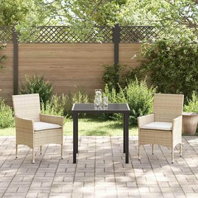 Conjunto de Jantar para Jardim 3 Peças com Almofadas Bege em Rattan Si