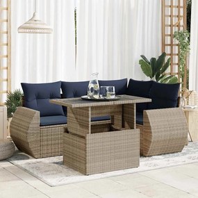 5 pcs conjunto sofás de jardim c/ almofadões acácia e vime PE