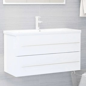 vidaXL Armário lavatório 90x38,5x48cm contraplacado branco brilhante