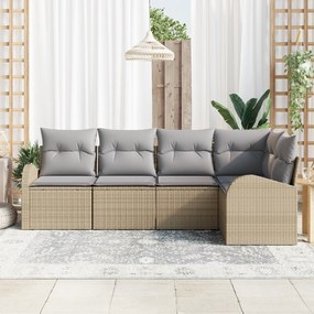 Conjunto de Sofá de Jardim vidaXL 5 Peças com Almofadas Bege de Rattan
