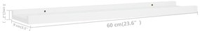 Unidade de prateleiras com rebordo 2 pcs 60x9x3 cm MDF branco