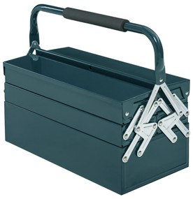 Caixa de Ferramentas de Aço Dobrável com 5 Compartimentos Mala de Ferramentas com Pega para Oficina e Casa 45x20x34,5 cm Verde