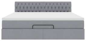 Cama otomana com colchão 160x200 cm tecido cinzento claro