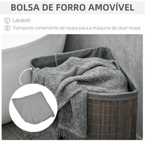 Cesto de Roupa de Bambu Capacidade de 55L Cesto para Roupa Suja com Tampa e Bolsa Amovível 38x38x57 cm Cinza