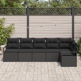 Conjunto de Sofá de Jardim vidaXL 6 Peças com Almofadas Preto Rattan P