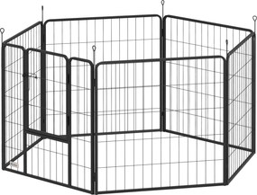 Parque para cães, recinto para cães com 6 painéis modulares e dobráveis, portátil em aço com porta 80 x 80 cinzenta
