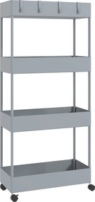 Carrinho Auxiliar com Rodas Carrinho de Armazenamento com 4 Cestas e 4 Ganchos Amovíveis 40x19x90 cm Cinza
