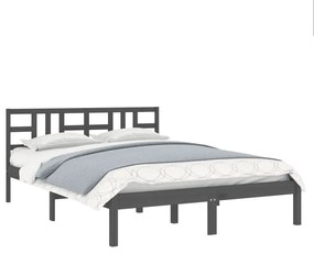 Estrutura de cama casal 135x190 cm madeira maciça cinzento