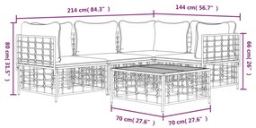 5 pcs conjunto lounge de jardim c/ almofadões vime PE antracite