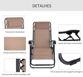 Espreguiçadeira dobrável de jardim Cadeira de gravidade zero Poltrona de praia relaxante Textilene Estrutura de aço Carga 150kg 90x65x110 cm Bege