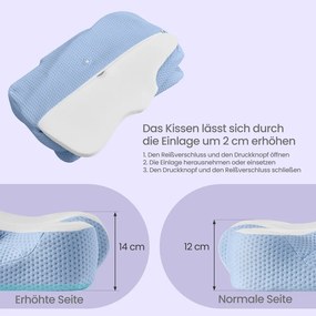 Almofada, almofada ergonómica, almofada refrescante para o pescoço, com altura ajustável branco e azul