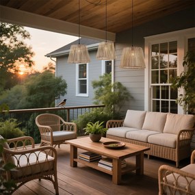 Candeeiro suspenso exterior preto com abajures de corda bege 3-luzes IP44 - Cava Jayla